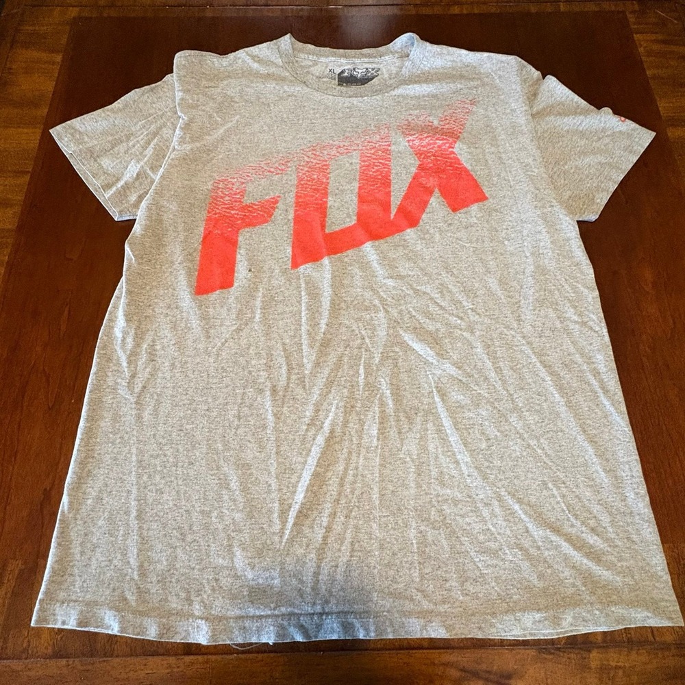 Fox Racing Graphic T Shirt Gray Red Spell Out Logo XL Streetwear Moto
